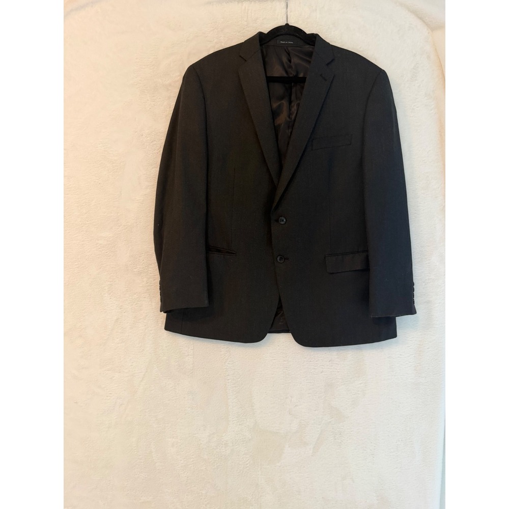 Mens 46R Charcoal Grey Herringbone Blazer Sport Coat Two Button Jacket Regular